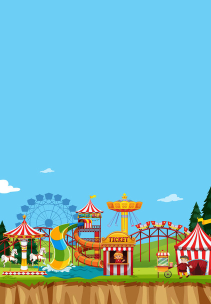 Circus scene with many rides at day time - Vector, Image