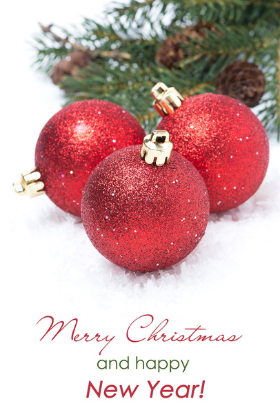 composition with red shiny christmas balls, isolated - Foto, Imagem