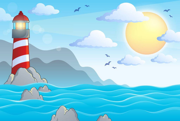 Seascape with lighthouse theme 1 - picture illustration. - Valokuva, kuva