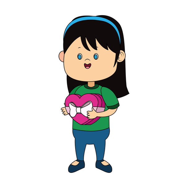 chica de dibujos animados con icono de caja de chocolate
 - Vector, Imagen