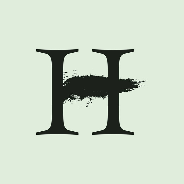 H letter logo. Custom serif style lettering with hand drawn brush stroke. - Vector, afbeelding
