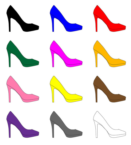 A collection of a dozen stiletto heel shoe icons - Fotoğraf, Görsel
