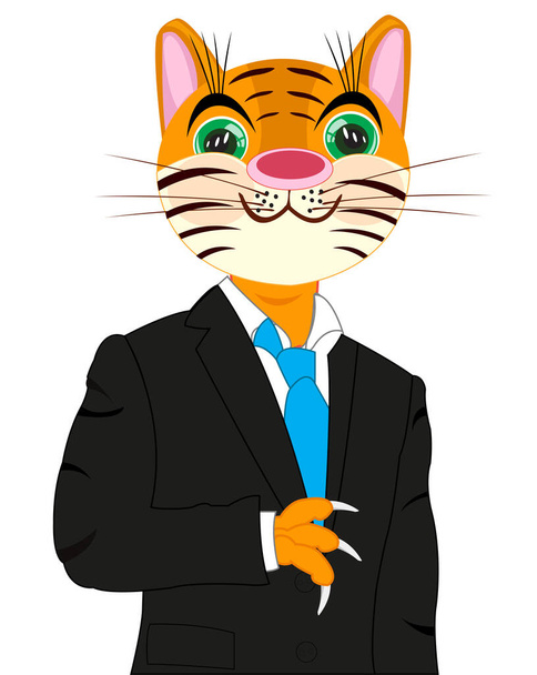 Cartoon of the tiger in suit on white background - Photo, Image