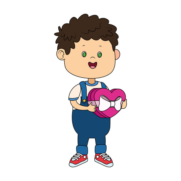 Cartoon Junge mit Schokolade Herz Box - Vektor, Bild