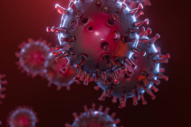 Virus de la couronne dispersés avec fond sombre, rendu 3d
 - Photo, image
