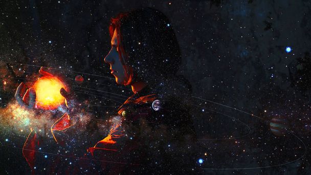 Nicholas Copernicus auteur van het heliocentrische systeem van de wereld, de wetenschappelijke revolutie van de Renaissance. - Foto, afbeelding
