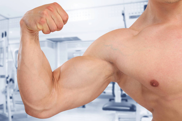 biceps strong strength strength power power muscle gym man bodybuilder bodybuilding muscular young - Fotografie, Obrázek