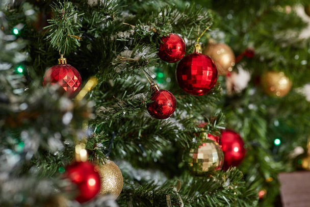 Festive background from Christmas tree decoration. Chrismas and New Year background. - Zdjęcie, obraz