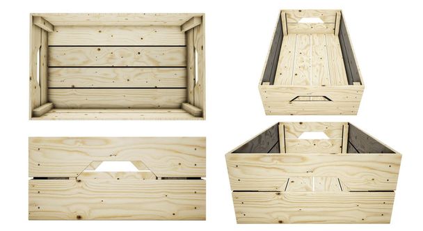 Colorful brown wooden crate isolated over a white background.(Clipping path inside, 3D rendering computer digitally generated illustration.) - Photo, Image