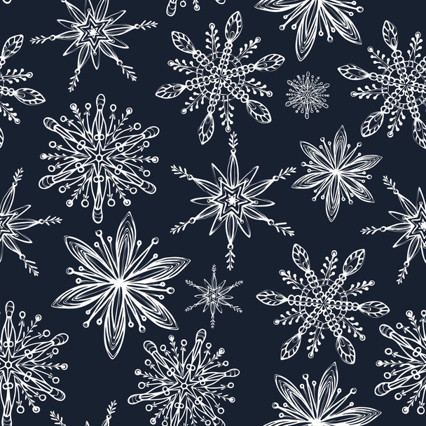 Winter seamless pattern. Hand drawn creative snowflakes. Snowfall. Artistic background with decorative snow. It can be used for wallpaper, textiles, wrapping, card, cover. Vector illustration, eps10 - Foto, Imagem