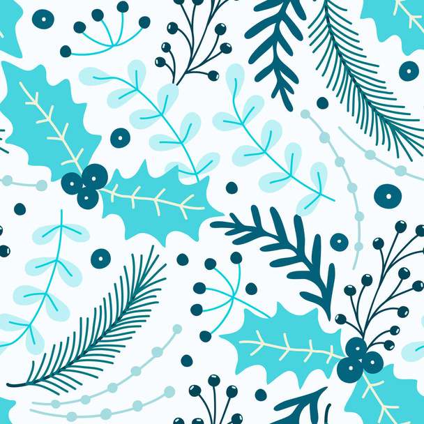 Floral seamless pattern. Hand drawn herbs. Merry Christmas. Winter holiday. Artistic background. Holly. Can be used for wallpaper, textiles, wrapping, card, cover. Vector illustration, eps10 - Foto, Imagem