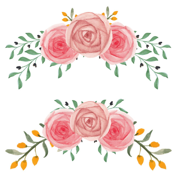 Watercolor hand painted rose floral arrangement set - Вектор,изображение
