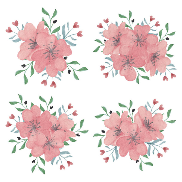 Watercolor cherry blossom spring flower bouquet - Vector, Image