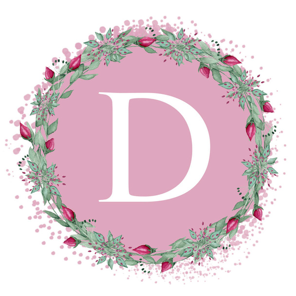 White letter D on a pink background. Handwritten script of the brush. Modern Matte Lettering. The design of the pillows. Wedding card with the first letters of the name. - Photo, Image