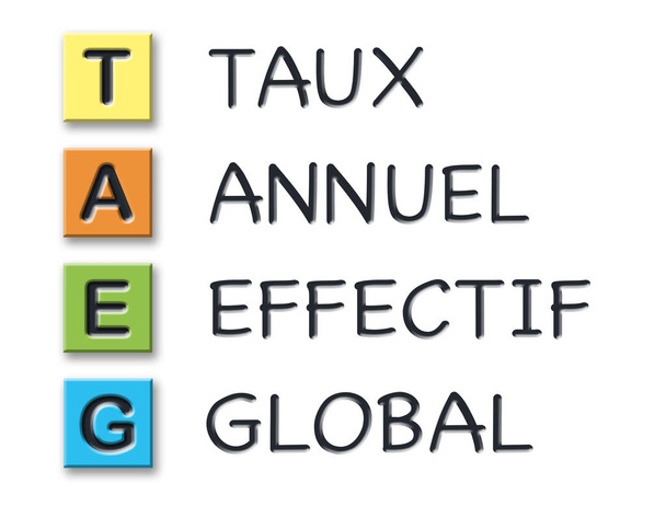 Taeg initialen in gekleurde 3D blokjes met betekenis in het Frans taal - Foto, afbeelding