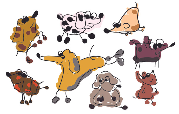 verzameling van grappige schets honden - Vector, afbeelding