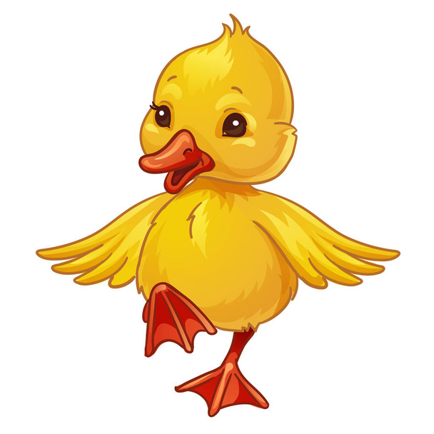 Cute little duck. Spring vector design. Isolated on white background. Outlined for coloring book - Vetor, Imagem