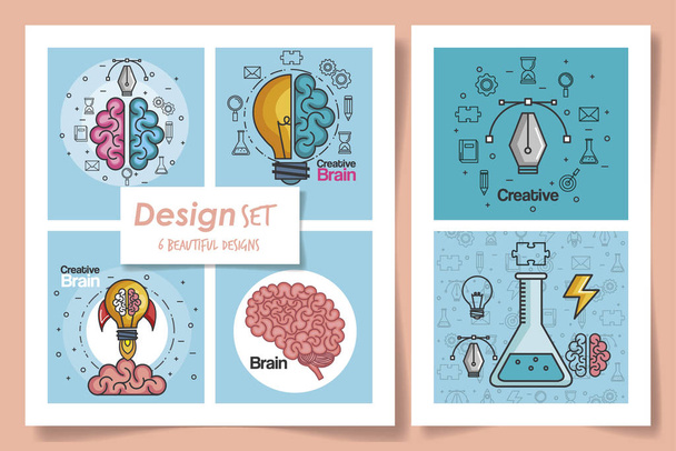 Sechs Entwürfe für Brainstorming und Icons - Vektor, Bild