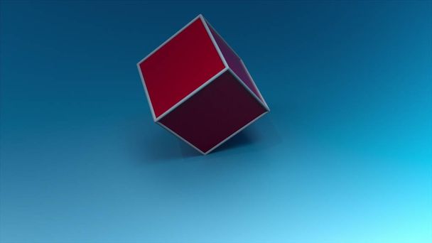 3d render of abstract geometric background, pink cube rotating, computer generated - Photo, Image