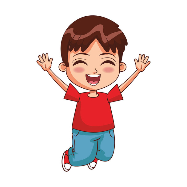 rajzfilm izgatott fiú jumping ikon, színes design - Vektor, kép