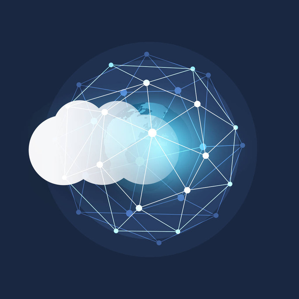 Futuristic Cloud Computing Design Concept - Digital Connections, Technology Background with Earth Globe and Polygonal Geometric Network Mesh - Вектор, зображення