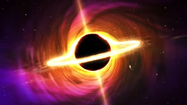 Black hole space. Star with matter cloud swirl ring and energy jets. Vortex in galaxy center around dark massive object. Gravitation, astronomy research, universe, cosmos and science abstract concept. - Footage, Video