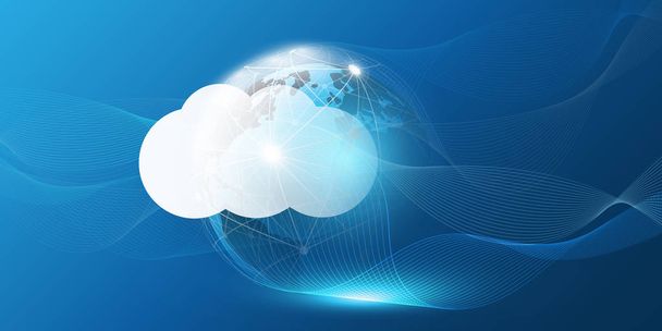 Bulut Hesaplama Tasarımı Konsepti - Dijital Bağlantılar, Dünya Küresi ve Geometrik Ağ Ağı ile Teknoloji Arkaplanı - Vektör, Görsel