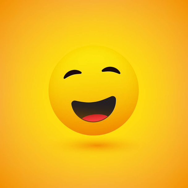 Smiling Emoji - Simple Happy Emoticon on Yellow Background - Vector Design - Вектор, зображення