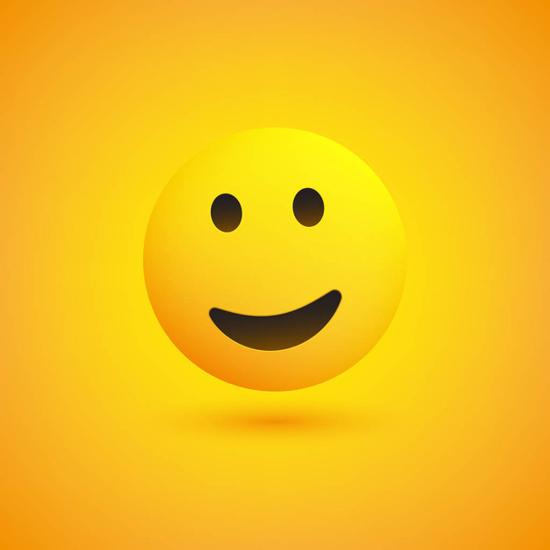 Smiling Emoji - Simple Happy Emoticon with Open Eyes on Yellow Background - Vector Design - Vetor, Imagem