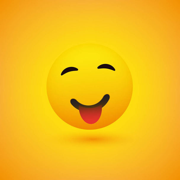 Smiling Emoji with Stuck Out Tongue - Simple Happy Emoticon on Yellow Background - Vector Design - ベクター画像