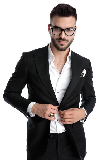 businessman standing and opening his jacket happy - Photo, Image