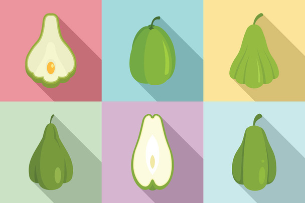 Chayote icons set, flat style - Vector, Imagen