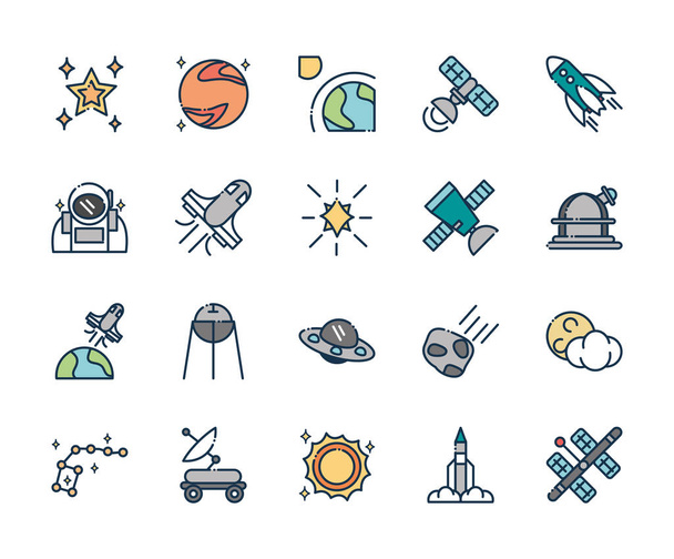 astronomy and space exploration observation science icons set - Vector, Image