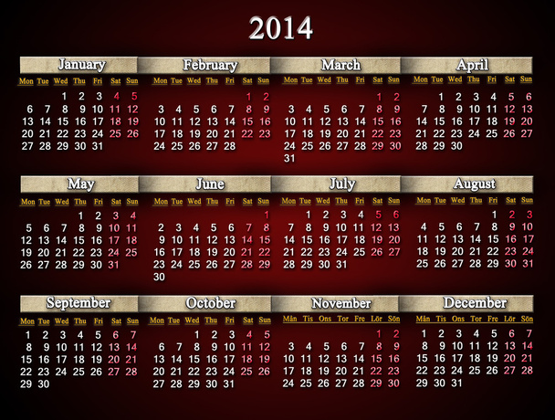 krásné bordó a neobvyklý kalendář pro rok 2014 - Fotografie, Obrázek