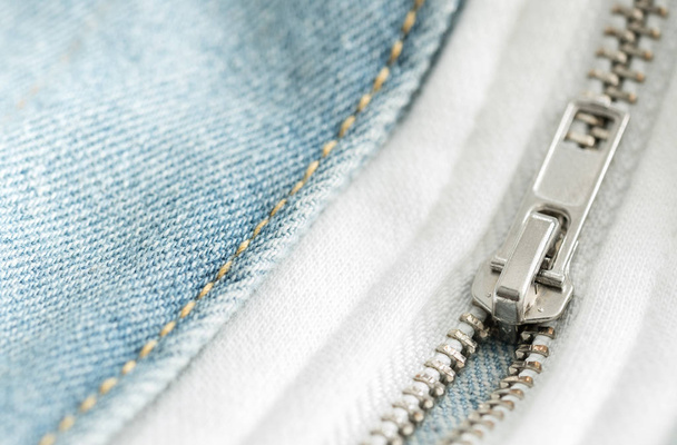 jeans white zipper and lock closeup detail view - Photo, Image