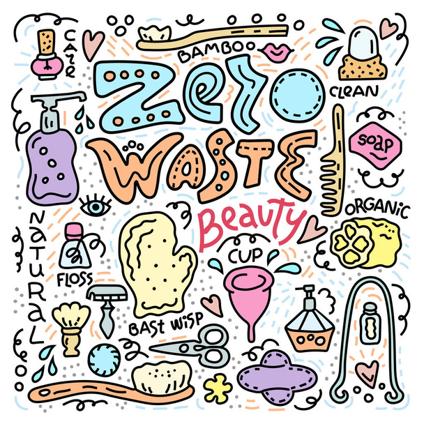 Zero waste concept. Colorful doodle style illustration - Vector, Image