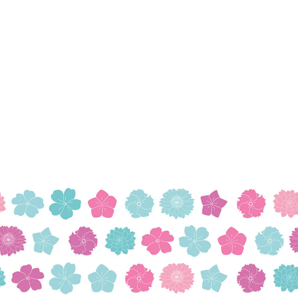 Vector blue and pink flowers seamless pattern white background - Vetor, Imagem