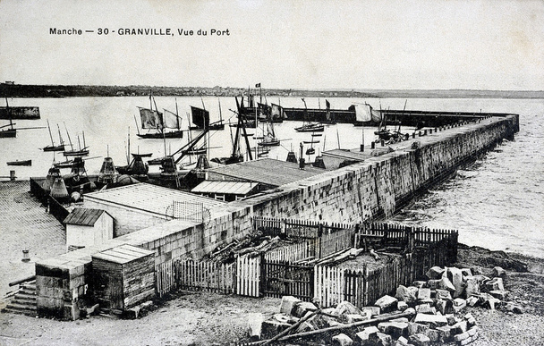 staré pohlednice, granville, výhled na přístav - Fotografie, Obrázek