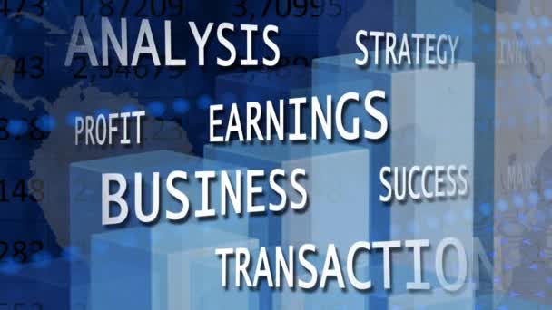 Οικονομικό και επιχειρηματικό διάγραμμα - Επιχειρησιακό υπόβαθρο - Μετακίνηση επιχειρηματικών λέξεων - Πλάνα, βίντεο