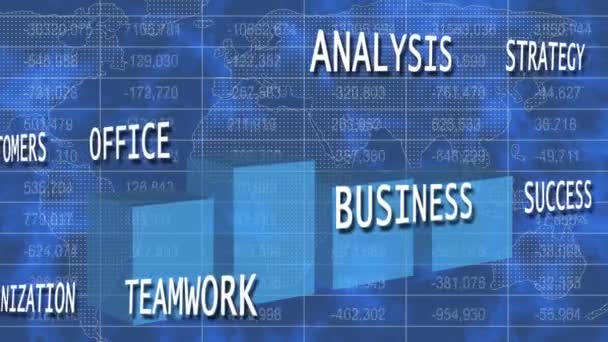 Οικονομικό και επιχειρηματικό διάγραμμα - Επιχειρησιακό υπόβαθρο - Μετακίνηση επιχειρηματικών λέξεων - Πλάνα, βίντεο