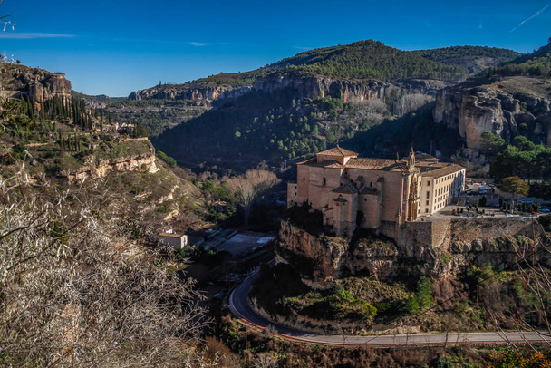 Historic Town of Cuenca - Spain. Old town sitting on top of rocky hills, Castilla La Mancha, Spain.  Hanging Houses perched on the cliffside. Amazing Spain - city on cliff rocks - Cuenca - Photo, Image