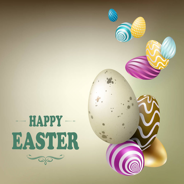Easter beige composition with beautiful eggs with a different pattern - Vektor, kép