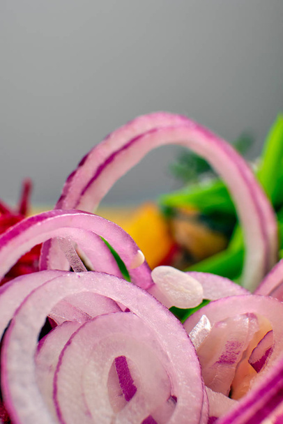 Macro photo of beetroot, pickled cabbage and mushrooms - Fotoğraf, Görsel