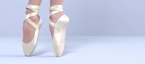 3D Ballerina legs in light classic pointe shoes. - Фото, зображення