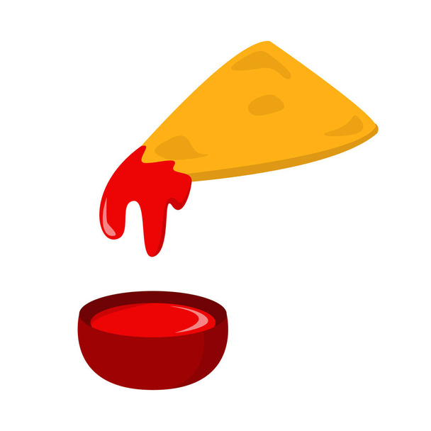 Tasty nacho with a red sauce vector isolated. Mexican snack - Vecteur, image