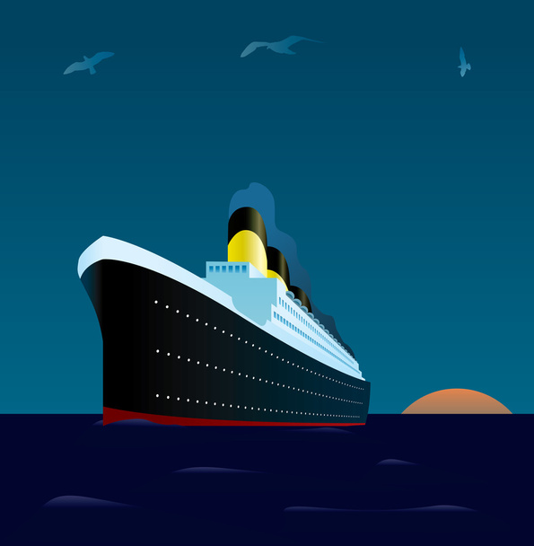 Cruise liner at sunset - Vector, Image