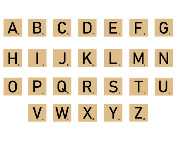 Scrabble Tiles on white background. Scrabble Letters symbol. 26 Scrabble Tiles sign. - Vetor, Imagem