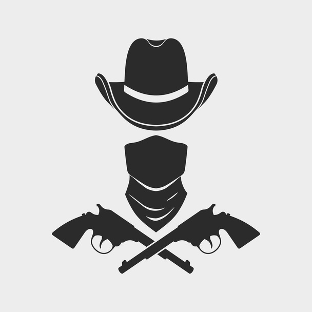 Vector illstration of cowboy hat with revolvers on white background. Isolated. - Vecteur, image