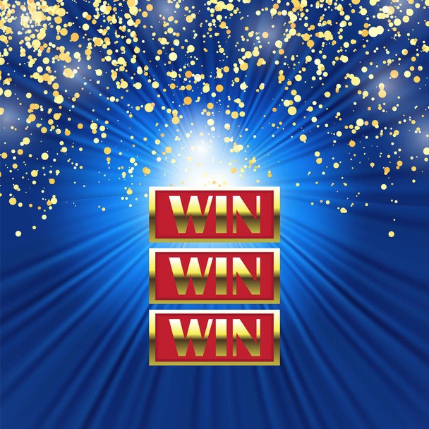 Переможець з золотими літерами на синьому фоні з "Yellow Confetti". Лотерейний знак переможців - Фото, зображення