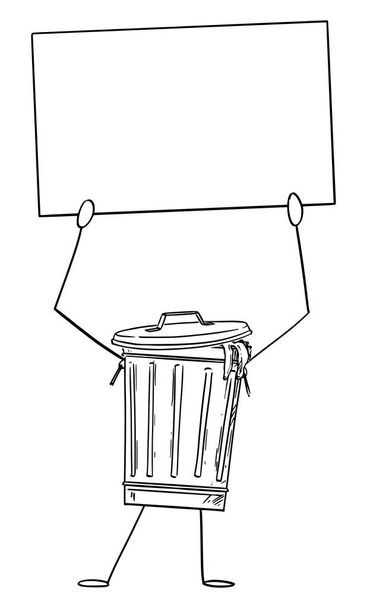Garbage Bin or Can Cartoon Character Holding Empty Sign in Hand, Vector Illustration - Vektor, kép